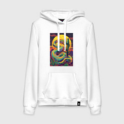 Толстовка-худи хлопковая женская Змея на закате, цвет: белый