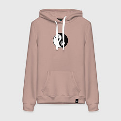 Толстовка-худи хлопковая женская Инь ян символ квадробика, цвет: пыльно-розовый