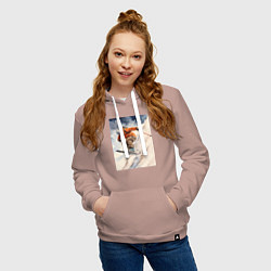 Толстовка-худи хлопковая женская Горные лыжи спортсмен, цвет: пыльно-розовый — фото 2