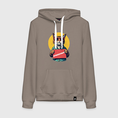 Женская толстовка-худи Сat with a poster / Утренний латте – фото 1