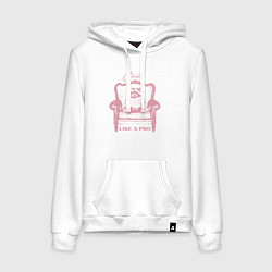 Толстовка-худи хлопковая женская Енот чилит как про, цвет: белый
