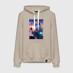 Толстовка-худи хлопковая женская Кибер Марин - коллаба, цвет: миндальный