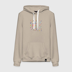 Толстовка-худи хлопковая женская Девушка в цветах, цвет: миндальный