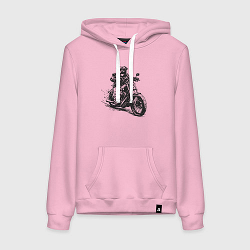 Женская толстовка-худи Ротвейлер байкер на мотоцикле чоппере / Светло-розовый – фото 1