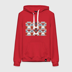 Женская толстовка-худи Узор красно-синий на белом фоне