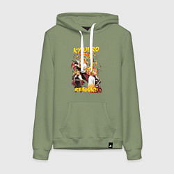 Толстовка-худи хлопковая женская Клинок рассекающий демонов комбо Ренгоку, цвет: авокадо