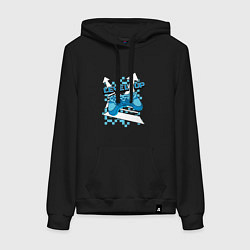 Толстовка-худи хлопковая женская Повышая уровень, цвет: черный