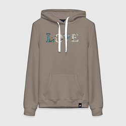 Толстовка-худи хлопковая женская Love с природой, цвет: утренний латте
