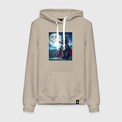 Толстовка-худи хлопковая женская Чёрный кот вампир - хэллоуин, цвет: миндальный