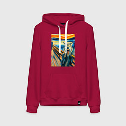 Толстовка-худи хлопковая женская Волк кричит на картине Эдварда Мунка - мем искусст, цвет: маджента