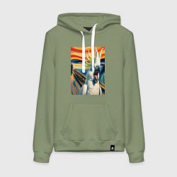 Толстовка-худи хлопковая женская Попугай какаду кричит на картине Эдварда Мунка - м, цвет: авокадо