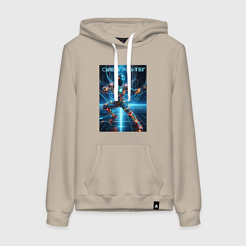 Женская толстовка-худи Кибер боец - неоновое свечение / Миндальный – фото 1