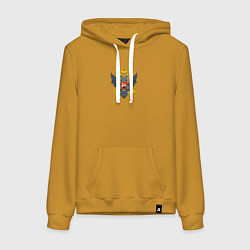 Толстовка-худи хлопковая женская Россия герб символика, цвет: горчичный