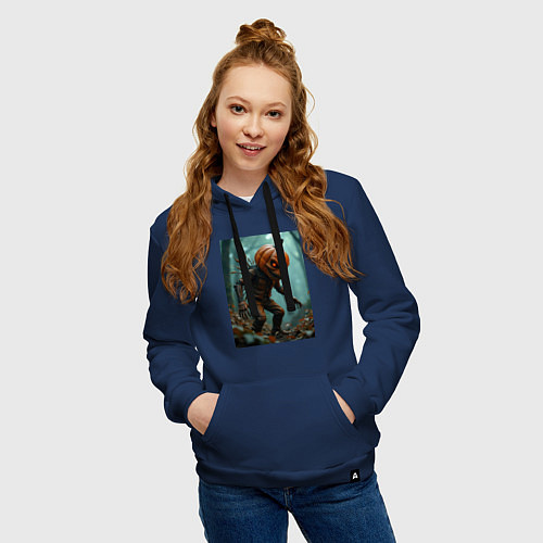 Женская толстовка-худи Тыквенный монстр / Тёмно-синий – фото 3