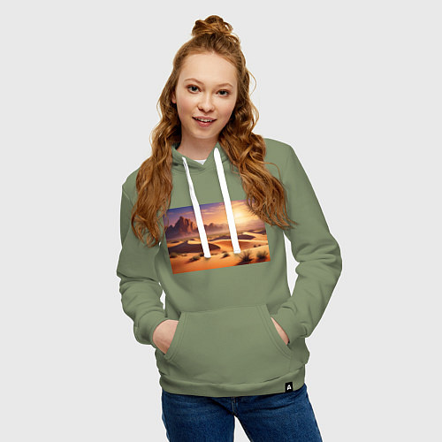 Женская толстовка-худи Закат в жаркой пустыне / Авокадо – фото 3