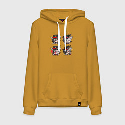 Толстовка-худи хлопковая женская Бутхилл стикеры, цвет: горчичный