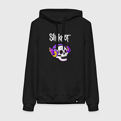 Толстовка-худи хлопковая женская Slipknot - неоновый череп, цвет: черный