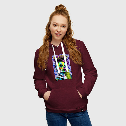Женская толстовка-худи Halloween zombie - magazin cover / Меланж-бордовый – фото 3