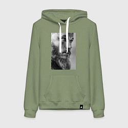 Толстовка-худи хлопковая женская Рагнар: воин севера, цвет: авокадо