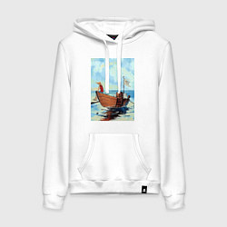 Толстовка-худи хлопковая женская Ван-Пис Луффи, цвет: белый