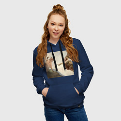 Толстовка-худи хлопковая женская Кот сотворение Адама, цвет: тёмно-синий — фото 2