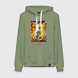 Толстовка-худи хлопковая женская Морти и Рик - скелеты, цвет: авокадо