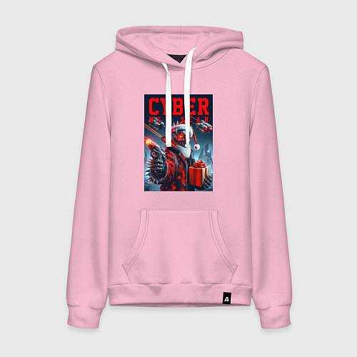 Женская толстовка-худи Cyber Santa with a gun - ai art / Светло-розовый – фото 1