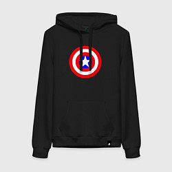 Толстовка-худи хлопковая женская Captain America logo, цвет: черный