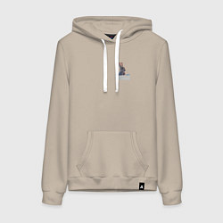 Толстовка-худи хлопковая женская Заяц зимний в сугробе, цвет: миндальный