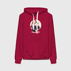 Толстовка-худи хлопковая женская Сидящая девушка с кошкой на ногах, цвет: маджента