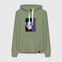 Толстовка-худи хлопковая женская Клинок рассекающий демонов Тандзиро боец, цвет: авокадо