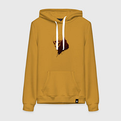Толстовка-худи хлопковая женская Череп с острыми клыками, цвет: горчичный