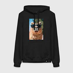 Толстовка-худи хлопковая женская Модная капибара в очках, цвет: черный