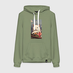 Толстовка-худи хлопковая женская Cat meme - japan style, цвет: авокадо