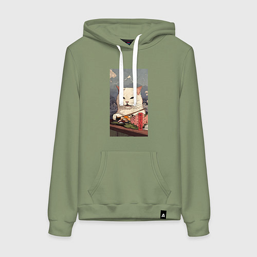 Женская толстовка-худи Cat meme - japan style / Авокадо – фото 1