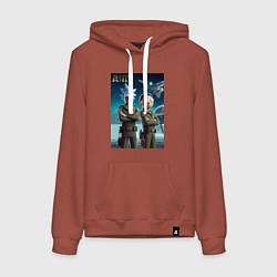 Толстовка-худи хлопковая женская Rick and Morty - air force нейроарт, цвет: кирпичный