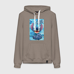 Толстовка-худи хлопковая женская Инопланетянин Стич, цвет: утренний латте