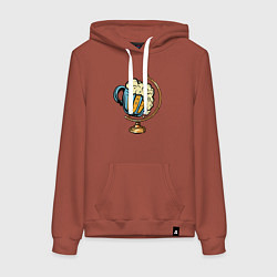 Толстовка-худи хлопковая женская Пивной глобус, цвет: кирпичный