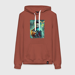 Толстовка-худи хлопковая женская Harry Potter with a magic wand - ai art fantasy, цвет: кирпичный
