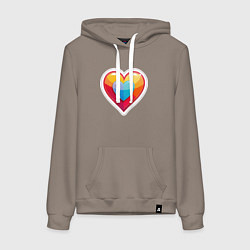 Толстовка-худи хлопковая женская Разноцветное сердечко с обводкой, цвет: утренний латте