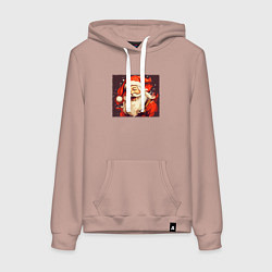 Толстовка-худи хлопковая женская Дед Мороз весёло улыбается, цвет: пыльно-розовый