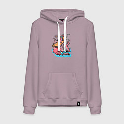 Толстовка-худи хлопковая женская Осьминог напал на серфера, цвет: сиреневый