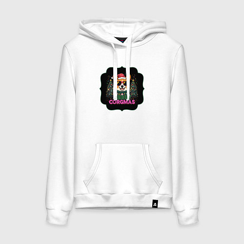 Женская толстовка-худи Новогодний пес корги / Белый – фото 1