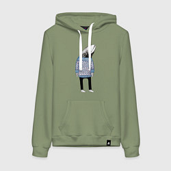 Толстовка-худи хлопковая женская Рыба в свитере - нейросеть, цвет: авокадо