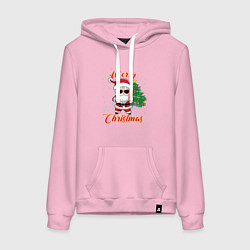 Толстовка-худи хлопковая женская Дед мороз поздравляет с новым годом, цвет: светло-розовый