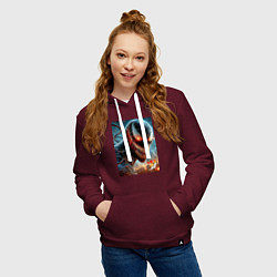 Толстовка-худи хлопковая женская Ужасный Веном - неоновое свечение, цвет: меланж-бордовый — фото 2