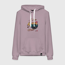 Толстовка-худи хлопковая женская Я люблю музыку, цвет: сиреневый