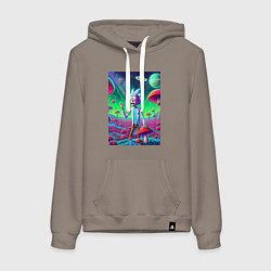 Толстовка-худи хлопковая женская Рик потерял Морти на грибной планете, цвет: утренний латте