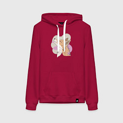 Толстовка-худи хлопковая женская Лиса с улыбающимся выражением морды, цвет: маджента