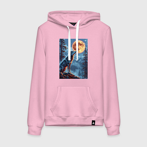 Женская толстовка-худи Волк и луна / Светло-розовый – фото 1